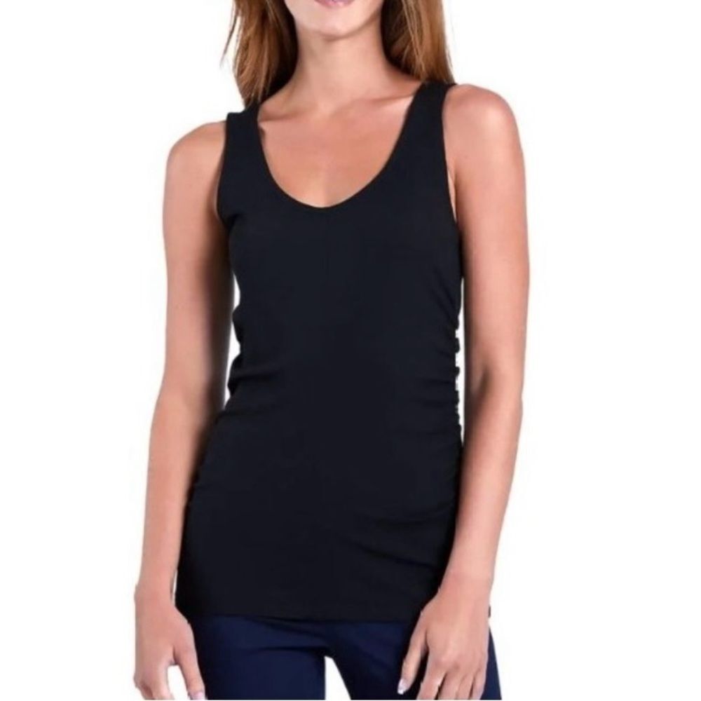 Capsule 121 Bopp Fitted Black Sleeveless Tank Top ruched sides. Athleisure NWT L
